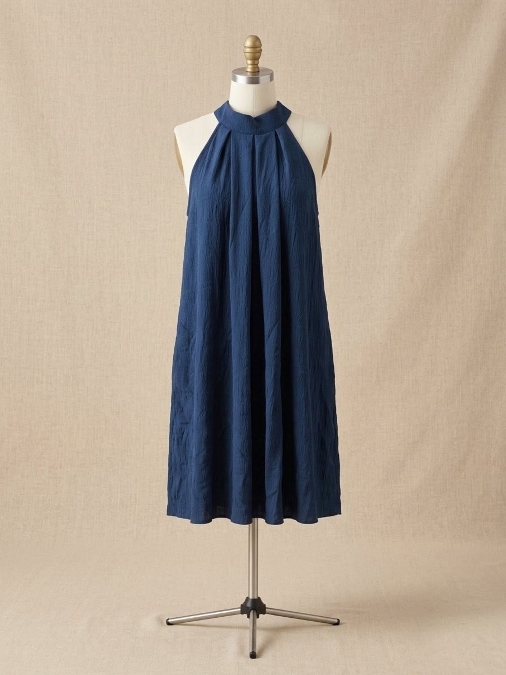 Navy Textured Halter Midi Dress